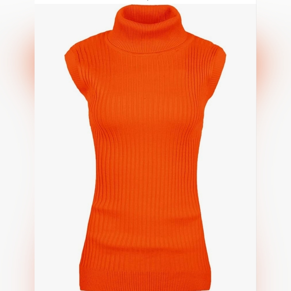 XS Orange Sleeveless Turtleneck Sweater